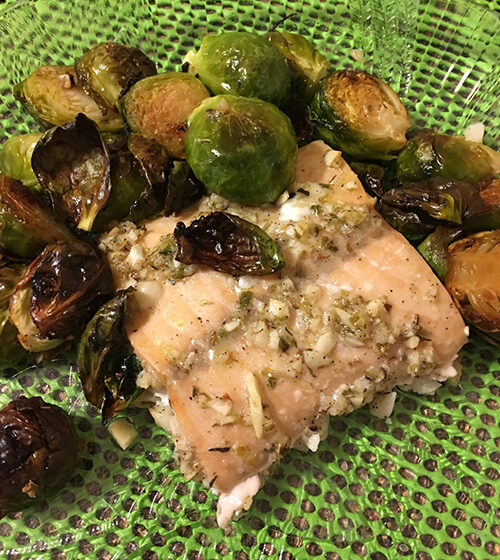  Garlic Roasted Salmon and Brussels Sprouts