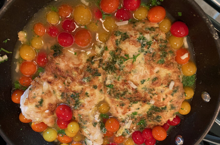  Chicken Cutlet with Garlic Parsley and Sprinkle Tomatoes