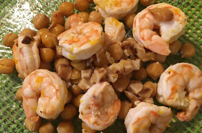 Garlic Shrimp over Roasted Chickpeas